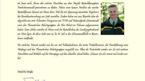 Der 6. Newsletter aus dem Projekt Rotwildkonzeption Nordschwarzwald. ©FVA Cover 6. Newsletter